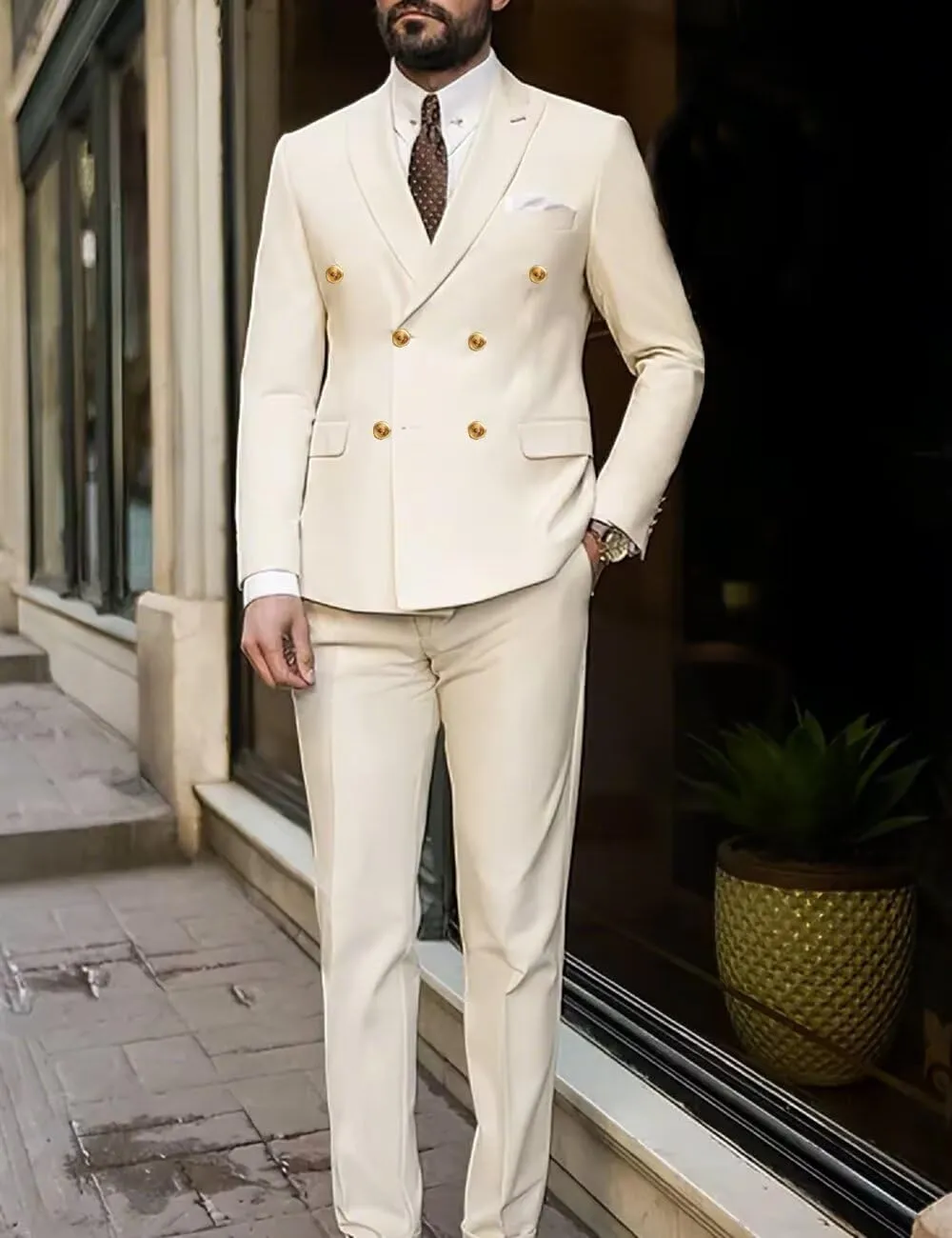 2 Piece Double Breasted Suit Men Slim Fit Wedding Suit for Men Prom Suits Formal Tuxedo
