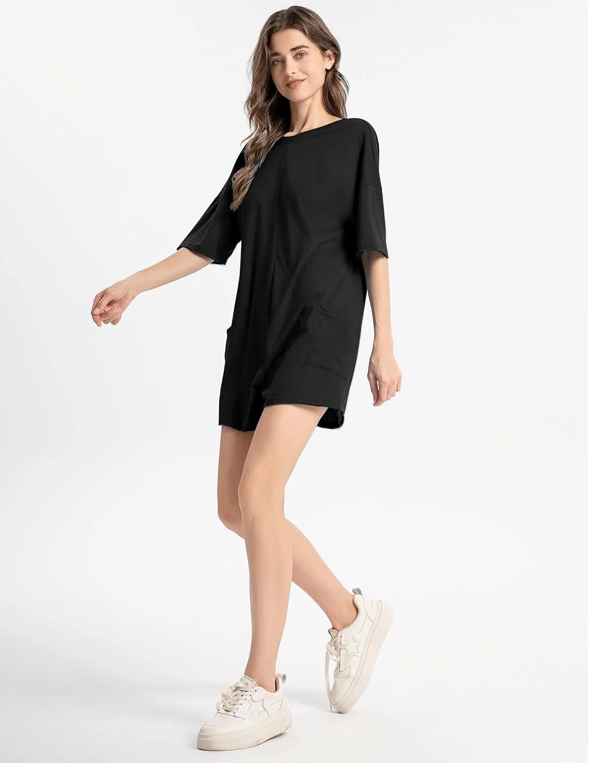 2025 Women's Summer Oversized T-Shirt Romper,Casual Backless Reversible Shorts Jumpsuit with Loose Fit