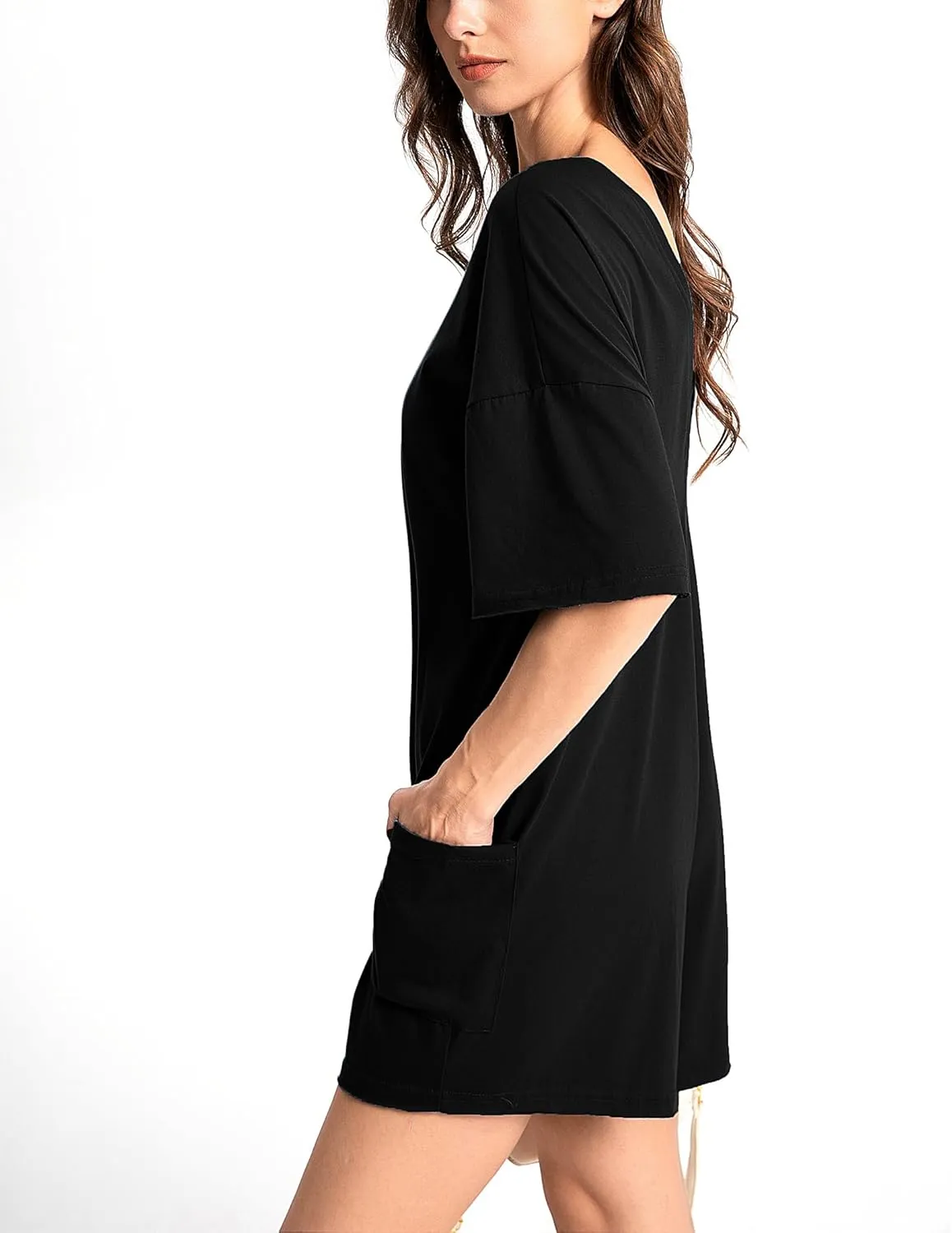 2025 Women's Summer Oversized T-Shirt Romper,Casual Backless Reversible Shorts Jumpsuit with Loose Fit