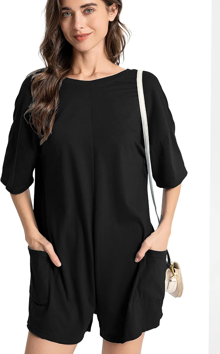 2025 Women's Summer Oversized T-Shirt Romper,Casual Backless Reversible Shorts Jumpsuit with Loose Fit