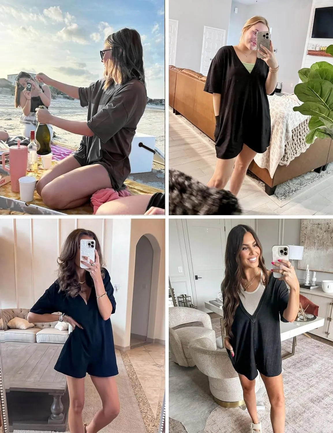 2025 Women's Summer Oversized T-Shirt Romper,Casual Backless Reversible Shorts Jumpsuit with Loose Fit