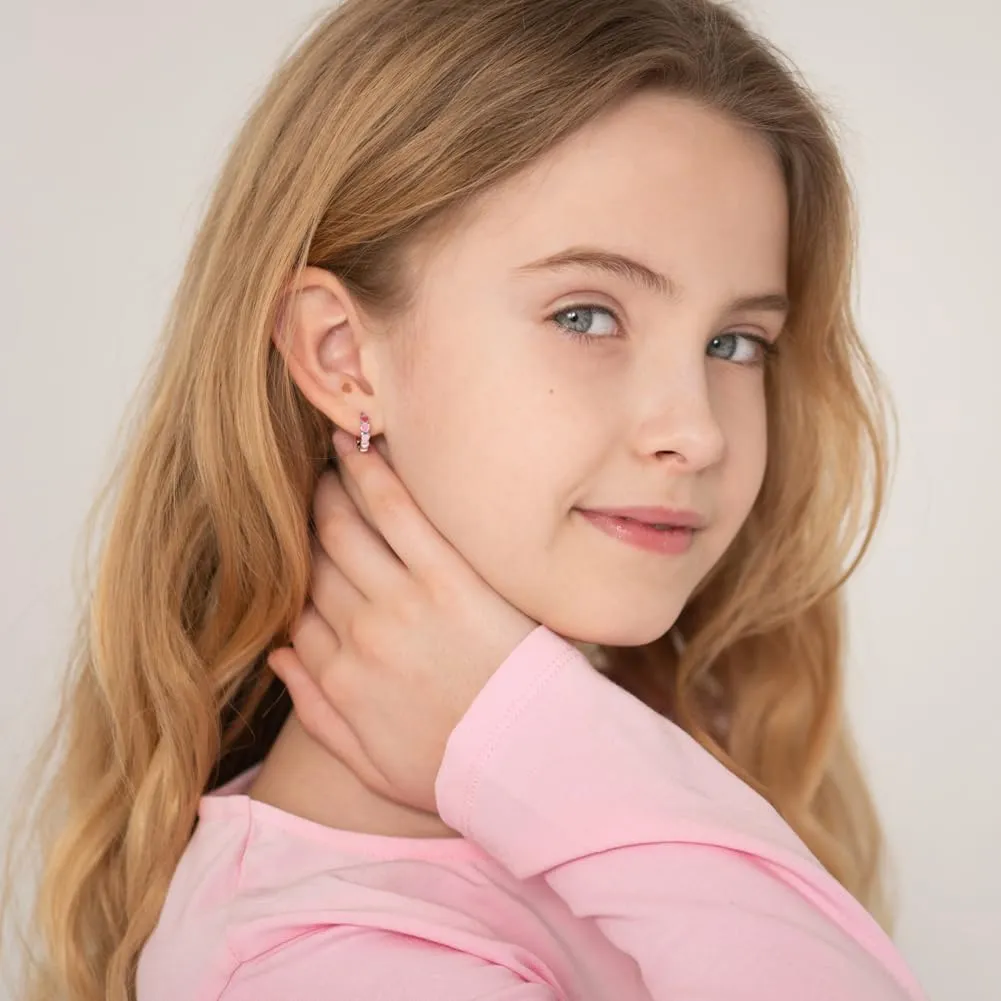 925 Sterling Silver Tiny Heart Enamel Huggie Hoop Earrings - Multicolored Heart Themed Hoops
