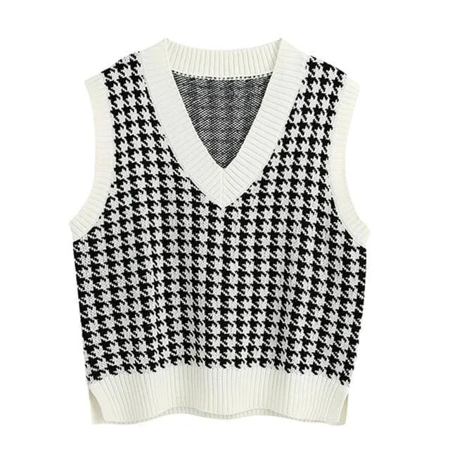 Ares - Houndstooth Knitted Sweater Vest