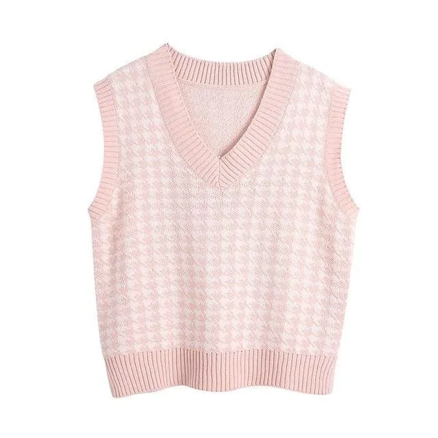 Ares - Houndstooth Knitted Sweater Vest
