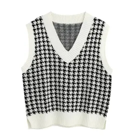 Ares - Houndstooth Knitted Sweater Vest