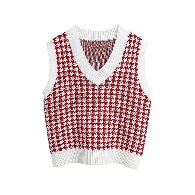 Ares - Houndstooth Knitted Sweater Vest