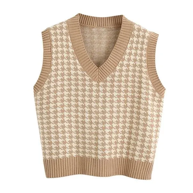 Ares - Houndstooth Knitted Sweater Vest