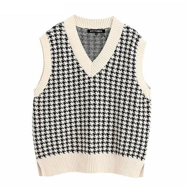 Ares - Houndstooth Knitted Sweater Vest