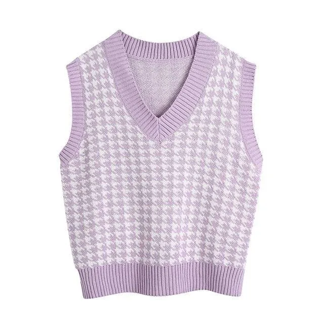 Ares - Houndstooth Knitted Sweater Vest