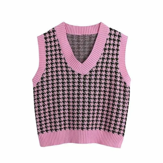 Ares - Houndstooth Knitted Sweater Vest