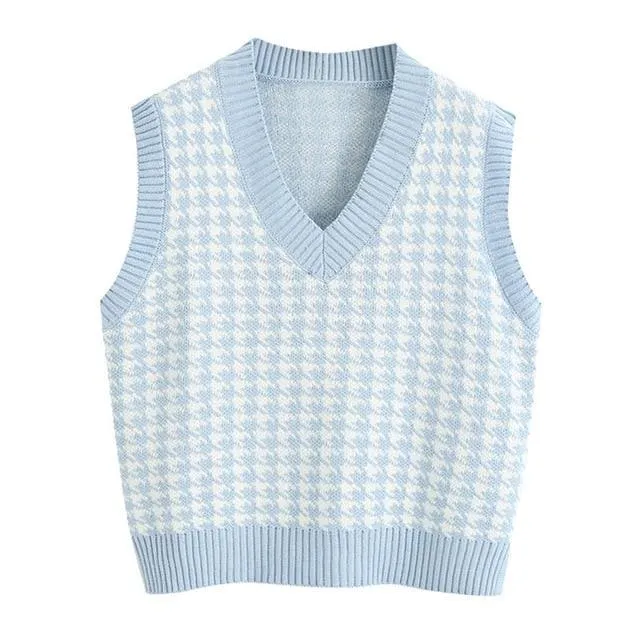 Ares - Houndstooth Knitted Sweater Vest