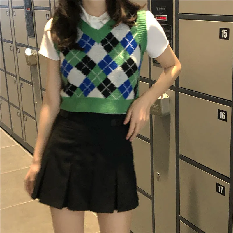 Argyle Sweater Vest Womens V Neck Tank Sweater