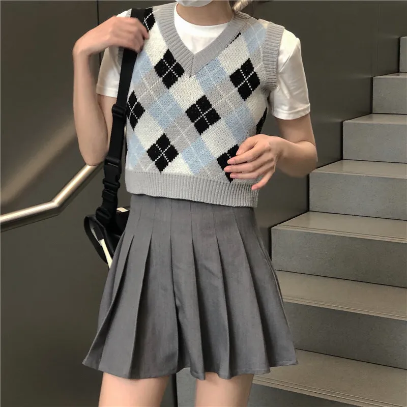 Argyle Sweater Vest Womens V Neck Tank Sweater