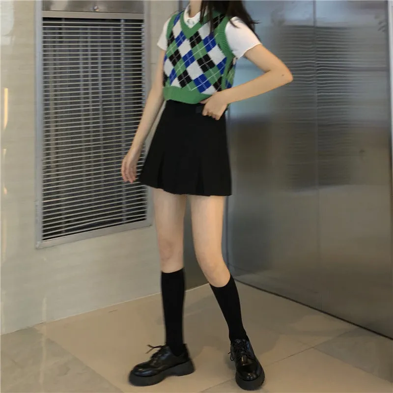 Argyle Sweater Vest Womens V Neck Tank Sweater