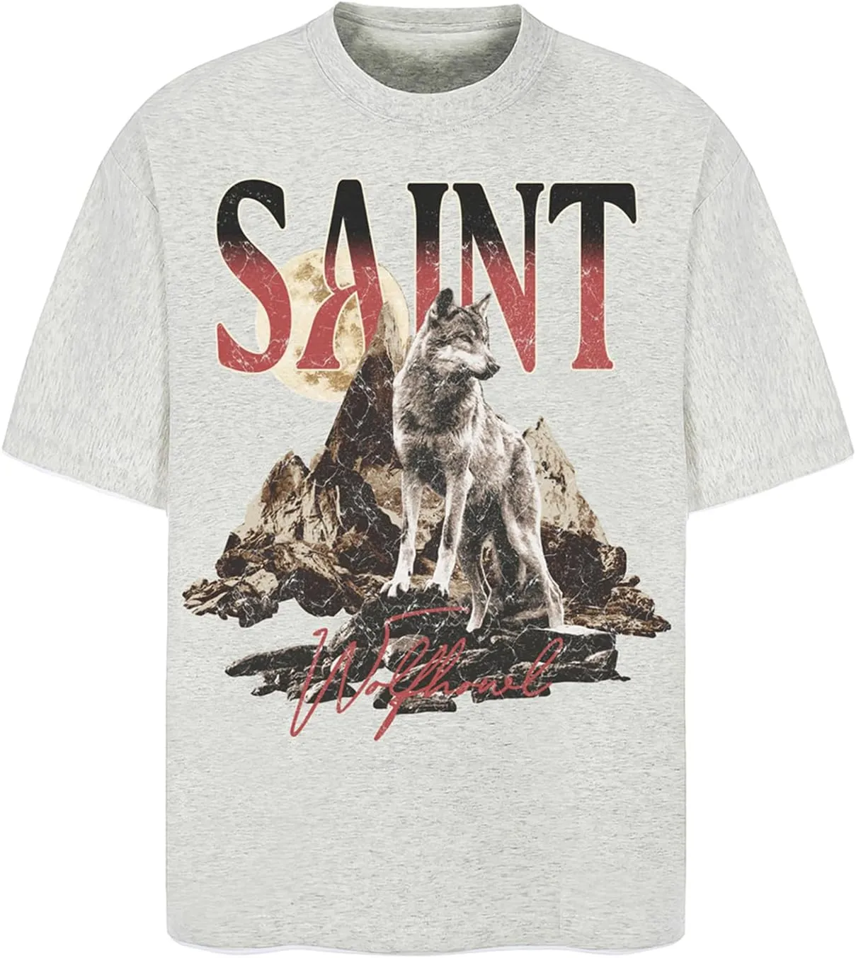Arnodefrance Unisex Vintage Wolves Graphic Tshirt Saint Printing Streetwear Tshirts Rapper Tee Shirt Short Sleeve Shirt