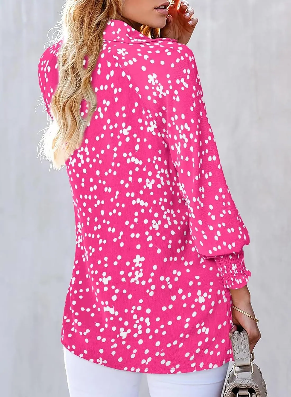 Astylish Women's Trendy Polka Dot Alicia Floral Blouses Long Sleeve Shirts Chiffon V Neck Bohemian Collared Tops
