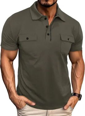 Aulemen Men's Polo Shirts Short Sleeve Casual Slim Fit Button Basic Golf Shirt Moisture Wicking Top with Pocket