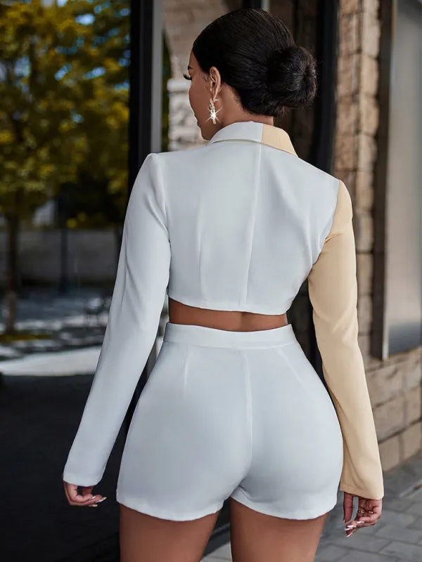Blue Zone Planet |  Ella's Contrast Color Short Suit with Suit Collar