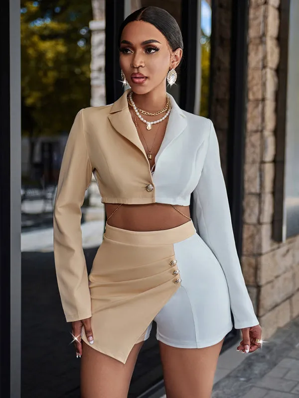 Blue Zone Planet |  Ella's Contrast Color Short Suit with Suit Collar