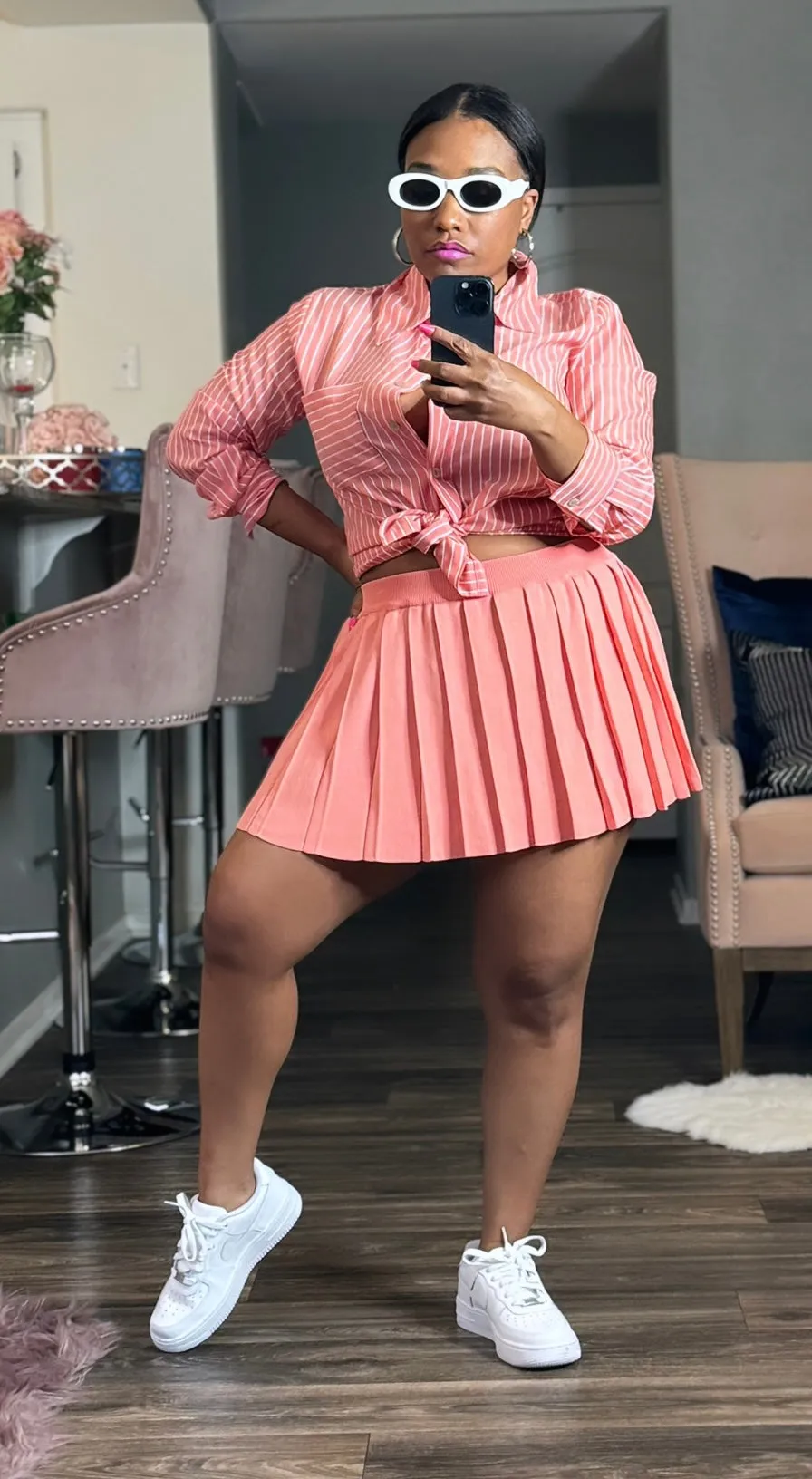 Bring It On Pleated Skirt Set (Peach)