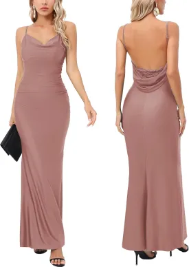 Capuffy Women Drape Neck Formal Maxi Dresses Lace Backless Cocktail Party Dress Spaghetti Straps Mermaid Evening Gown 221