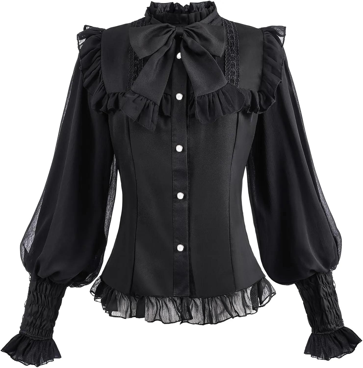CR ROLECOS Women Victorian Blouse High Collar Lace Ruffled Shirt Tops