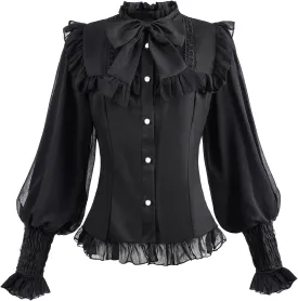 CR ROLECOS Women Victorian Blouse High Collar Lace Ruffled Shirt Tops