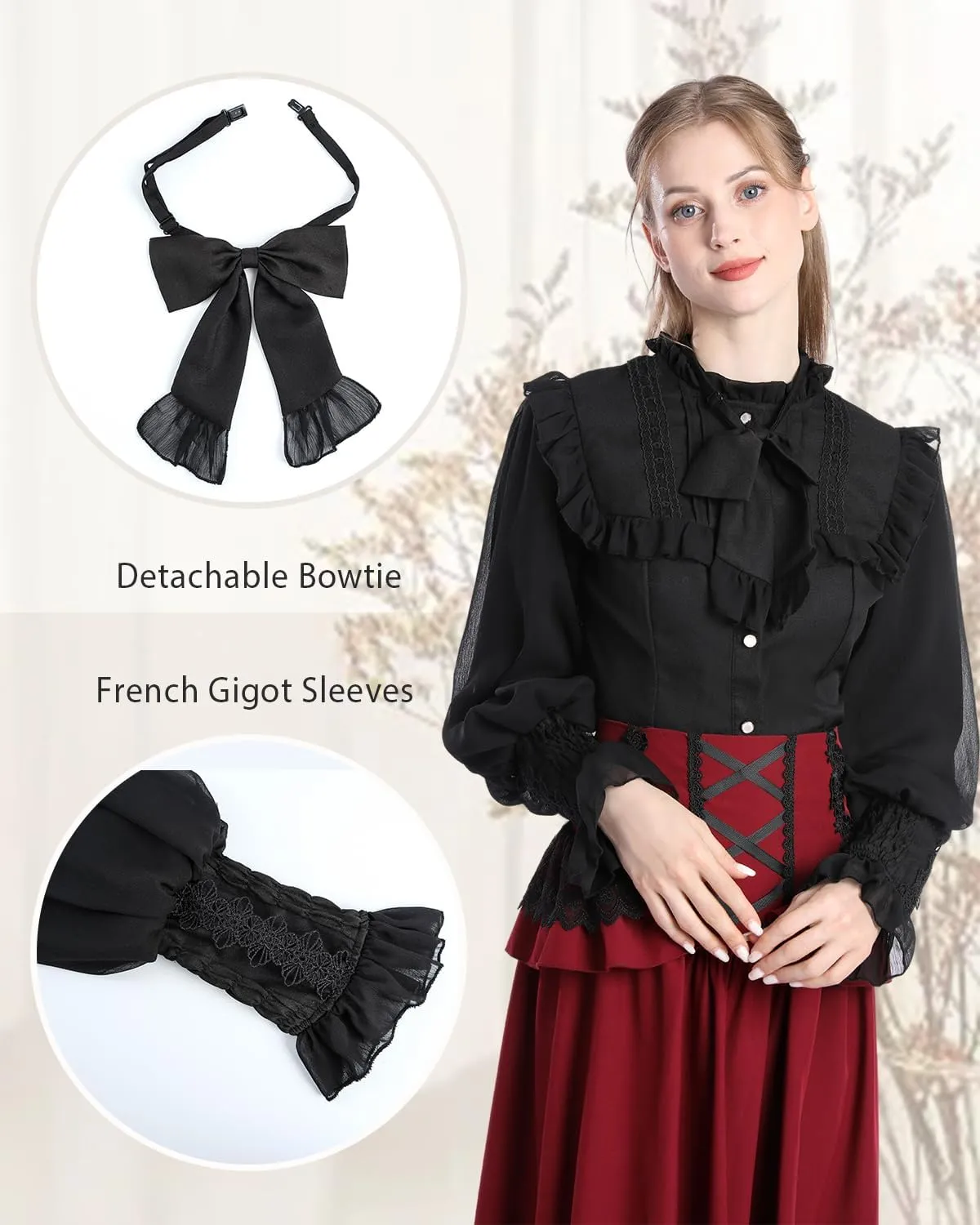 CR ROLECOS Women Victorian Blouse High Collar Lace Ruffled Shirt Tops
