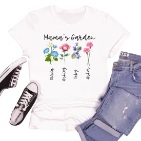 Custom Birth Flower Shirt, Mamas Garden Personalized Mom T-Shirt with Kids Names, Mothers Day Gift, Custom Mommy Outfit