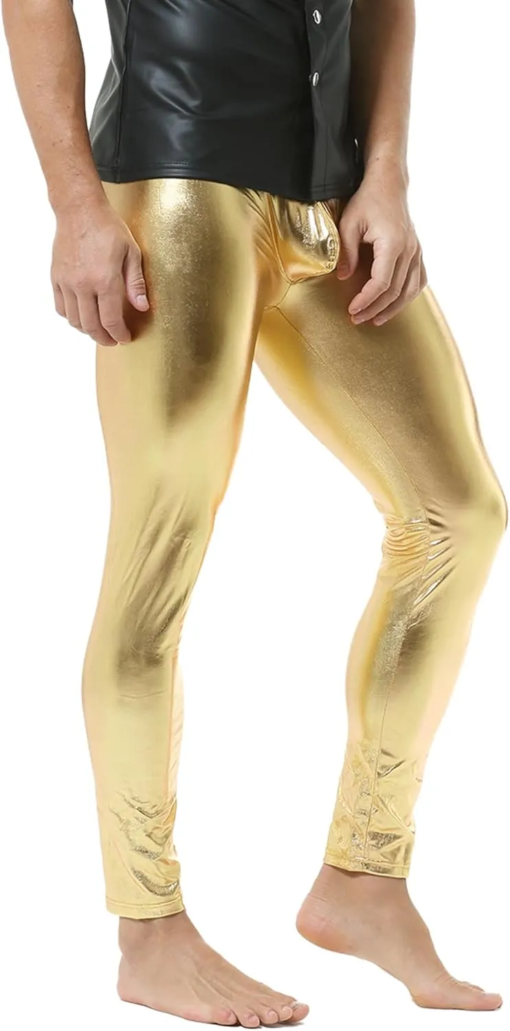 DTODWW Men's Faux Leather Activewear Leggings Slim Fit Tight Pants Long PU Pants Clubwear