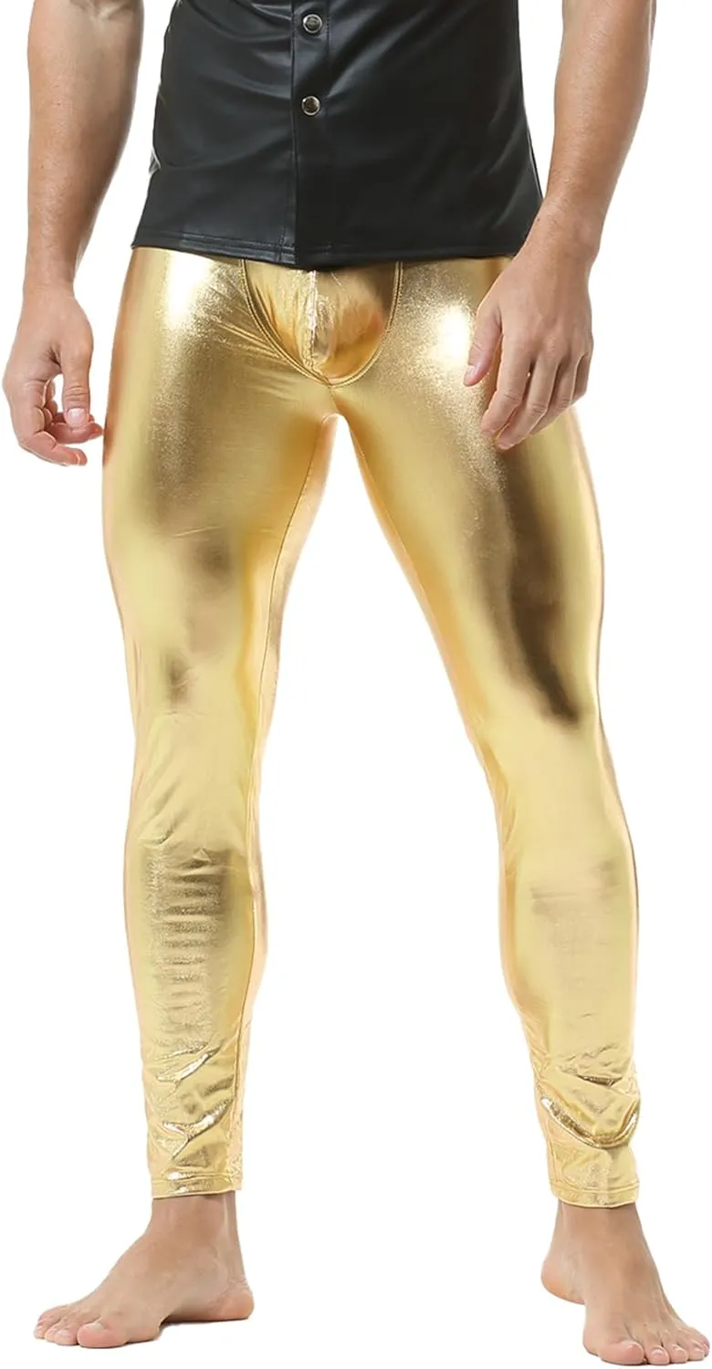 DTODWW Men's Faux Leather Activewear Leggings Slim Fit Tight Pants Long PU Pants Clubwear