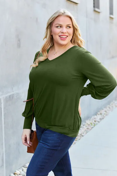 Effortless Elegance: Embrace Style in our Kimber Blouse,  Full Size V-Neck Lantern Sleeve