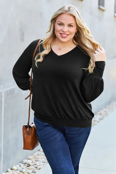 Effortless Elegance: Embrace Style in our Kimber Blouse,  Full Size V-Neck Lantern Sleeve