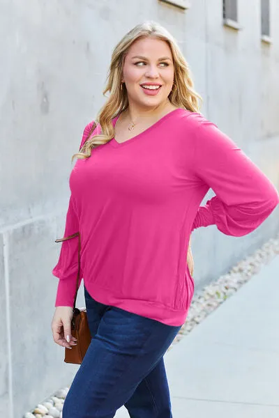 Effortless Elegance: Embrace Style in our Kimber Blouse,  Full Size V-Neck Lantern Sleeve