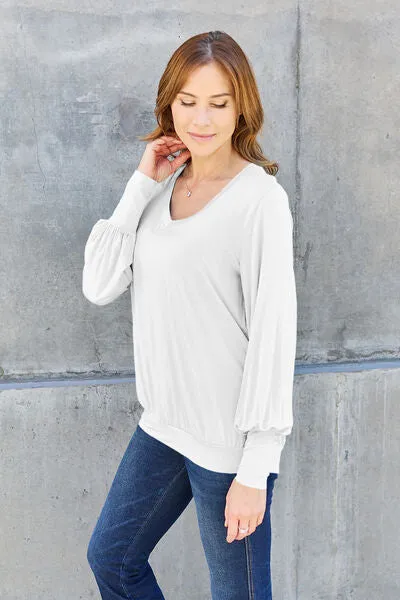 Effortless Elegance: Embrace Style in our Kimber Blouse,  Full Size V-Neck Lantern Sleeve