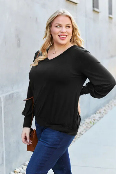 Effortless Elegance: Embrace Style in our Kimber Blouse,  Full Size V-Neck Lantern Sleeve