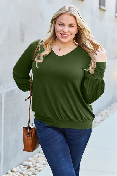 Effortless Elegance: Embrace Style in our Kimber Blouse,  Full Size V-Neck Lantern Sleeve
