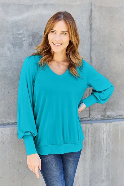 Effortless Elegance: Embrace Style in our Kimber Blouse,  Full Size V-Neck Lantern Sleeve