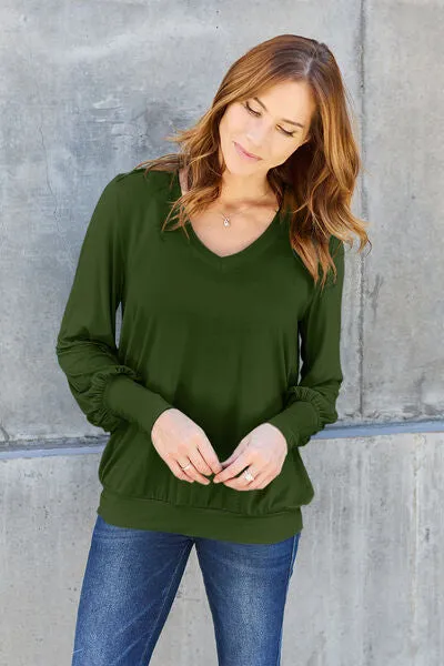 Effortless Elegance: Embrace Style in our Kimber Blouse,  Full Size V-Neck Lantern Sleeve