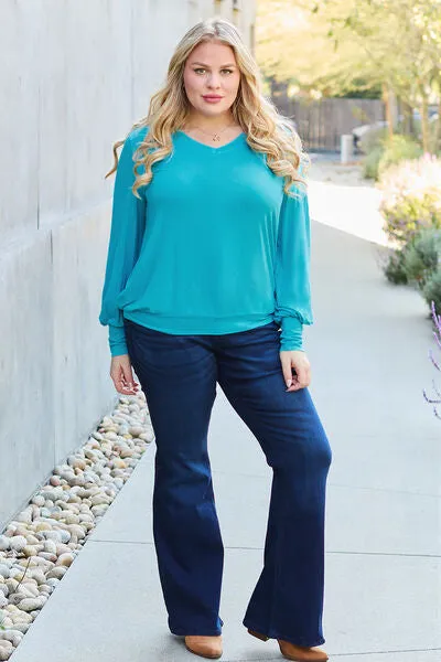 Effortless Elegance: Embrace Style in our Kimber Blouse,  Full Size V-Neck Lantern Sleeve