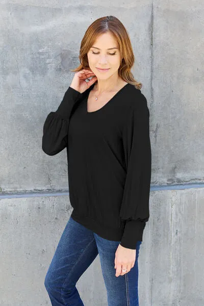 Effortless Elegance: Embrace Style in our Kimber Blouse,  Full Size V-Neck Lantern Sleeve