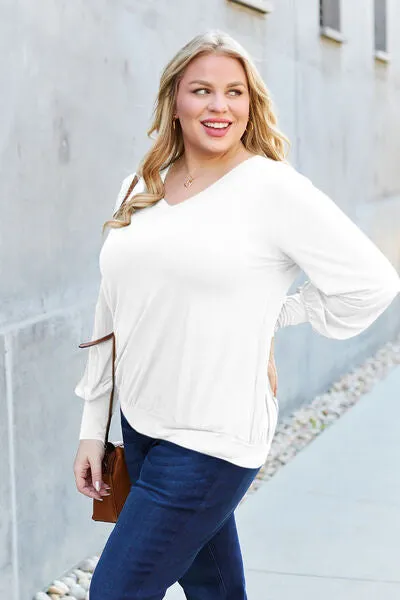 Effortless Elegance: Embrace Style in our Kimber Blouse,  Full Size V-Neck Lantern Sleeve