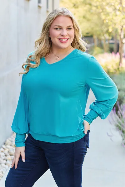 Effortless Elegance: Embrace Style in our Kimber Blouse,  Full Size V-Neck Lantern Sleeve