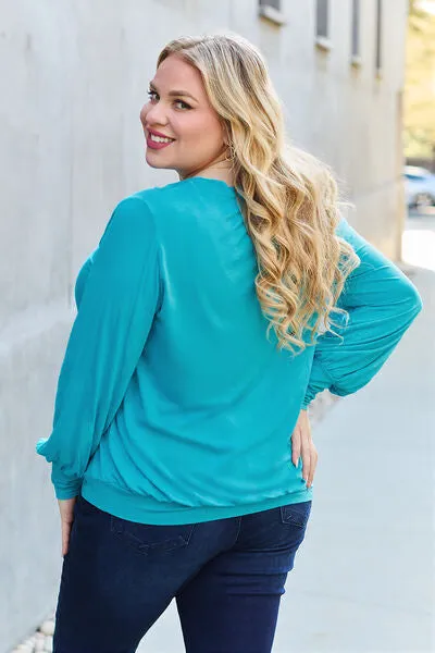 Effortless Elegance: Embrace Style in our Kimber Blouse,  Full Size V-Neck Lantern Sleeve