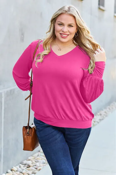 Effortless Elegance: Embrace Style in our Kimber Blouse,  Full Size V-Neck Lantern Sleeve
