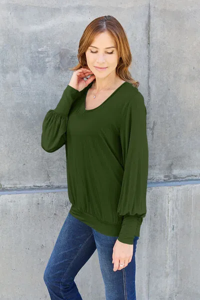 Effortless Elegance: Embrace Style in our Kimber Blouse,  Full Size V-Neck Lantern Sleeve