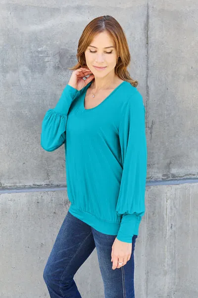 Effortless Elegance: Embrace Style in our Kimber Blouse,  Full Size V-Neck Lantern Sleeve