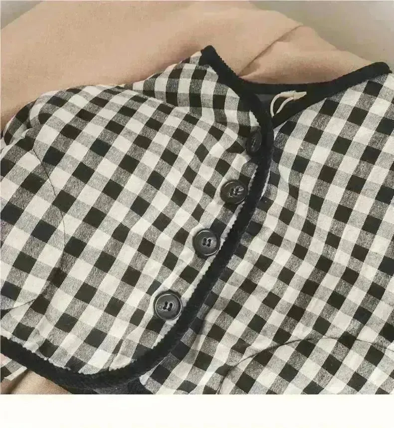 Elegant Cotton-padded All-matching Children's Baby girl Plaid Jacket top