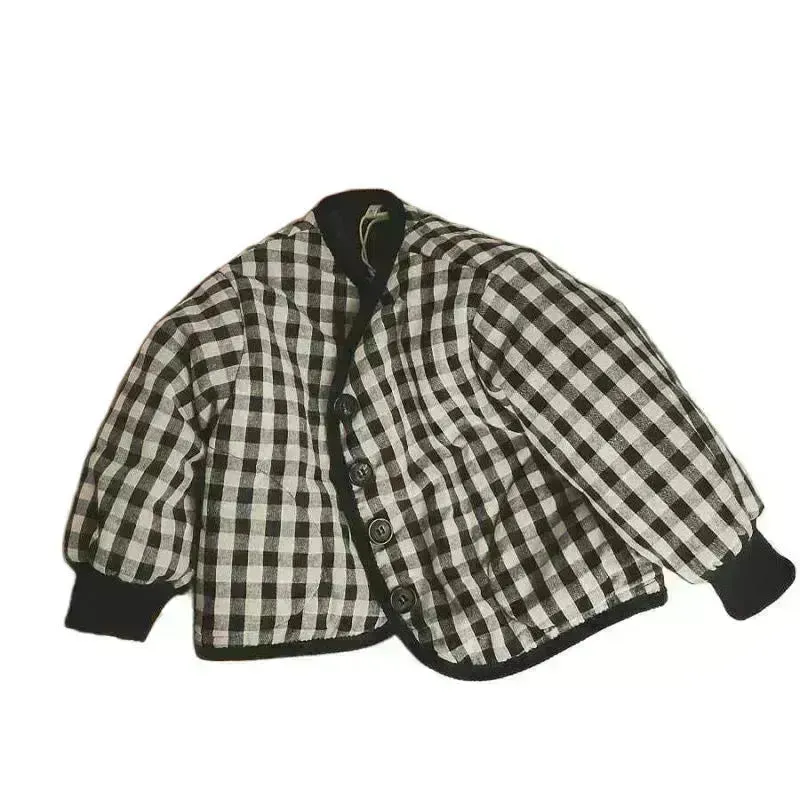 Elegant Cotton-padded All-matching Children's Baby girl Plaid Jacket top