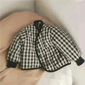 Elegant Cotton-padded All-matching Children's Baby girl Plaid Jacket top